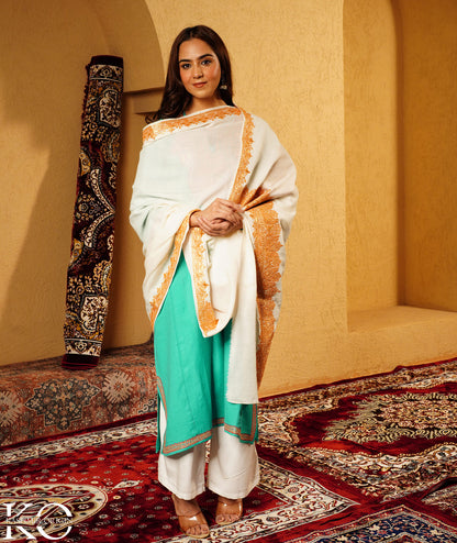 Cream Tilla Embroidered Woolen Shawl