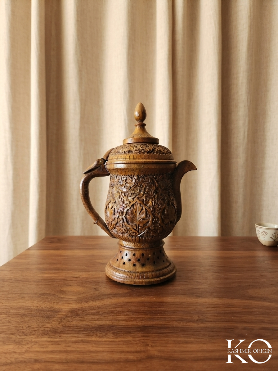 Kashmiri Hand Carved Walnut Wood Samavar | Decor Piece