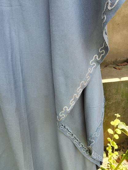 Grey Paisley Aari Embroidered Kashmiri Rayon Cotton Kaftan