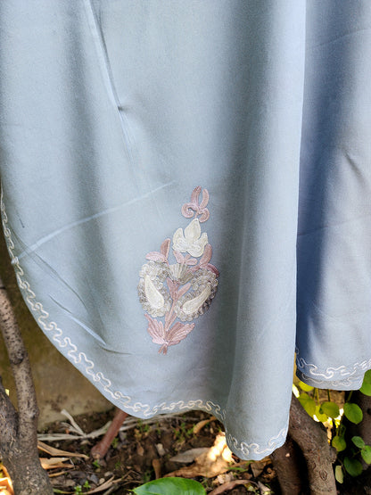 Grey Paisley Aari Embroidered Kashmiri Rayon Cotton Kaftan