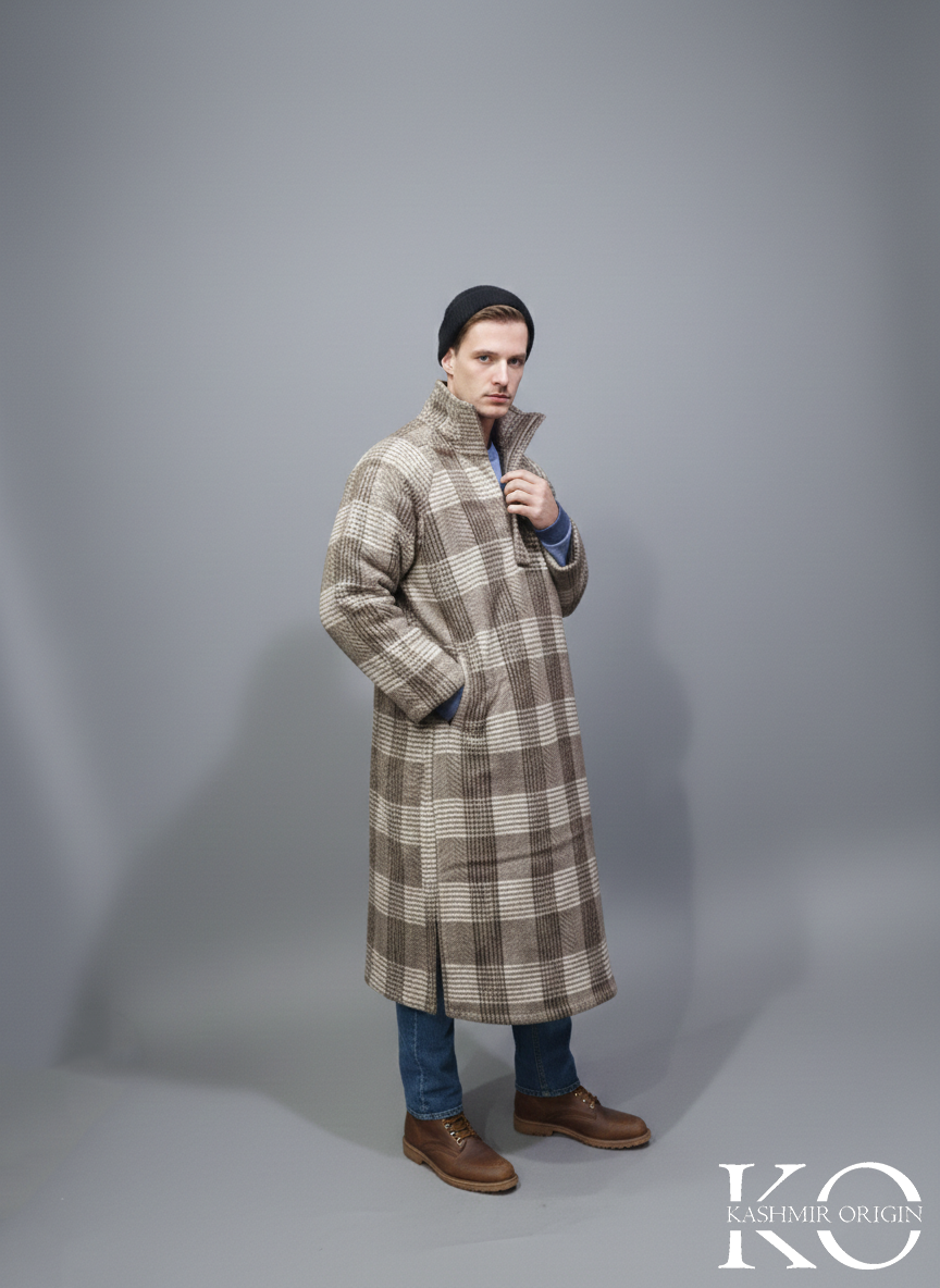 Check Fur base Men's Jacket Collar Kahsmiri Pheran | Kashmiri Long Robe | Winter Phirans