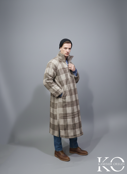 Check Fur base Men's Jacket Collar Kahsmiri Pheran | Kashmiri Long Robe | Winter Phirans