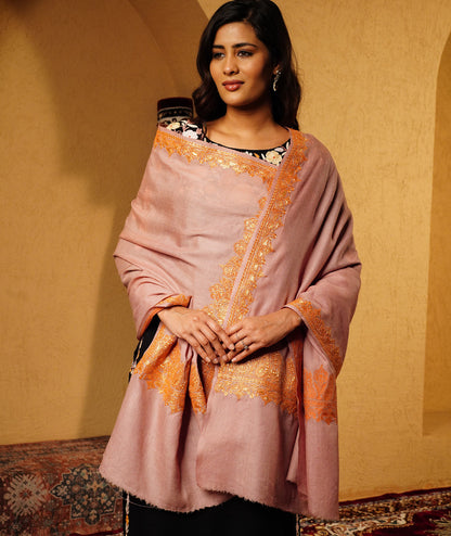 Tan Tilla Embroidered Woolen Shawl