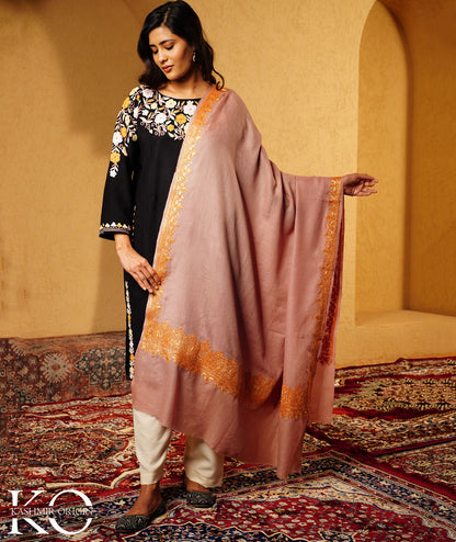 Tan Tilla Embroidered Woolen Shawl