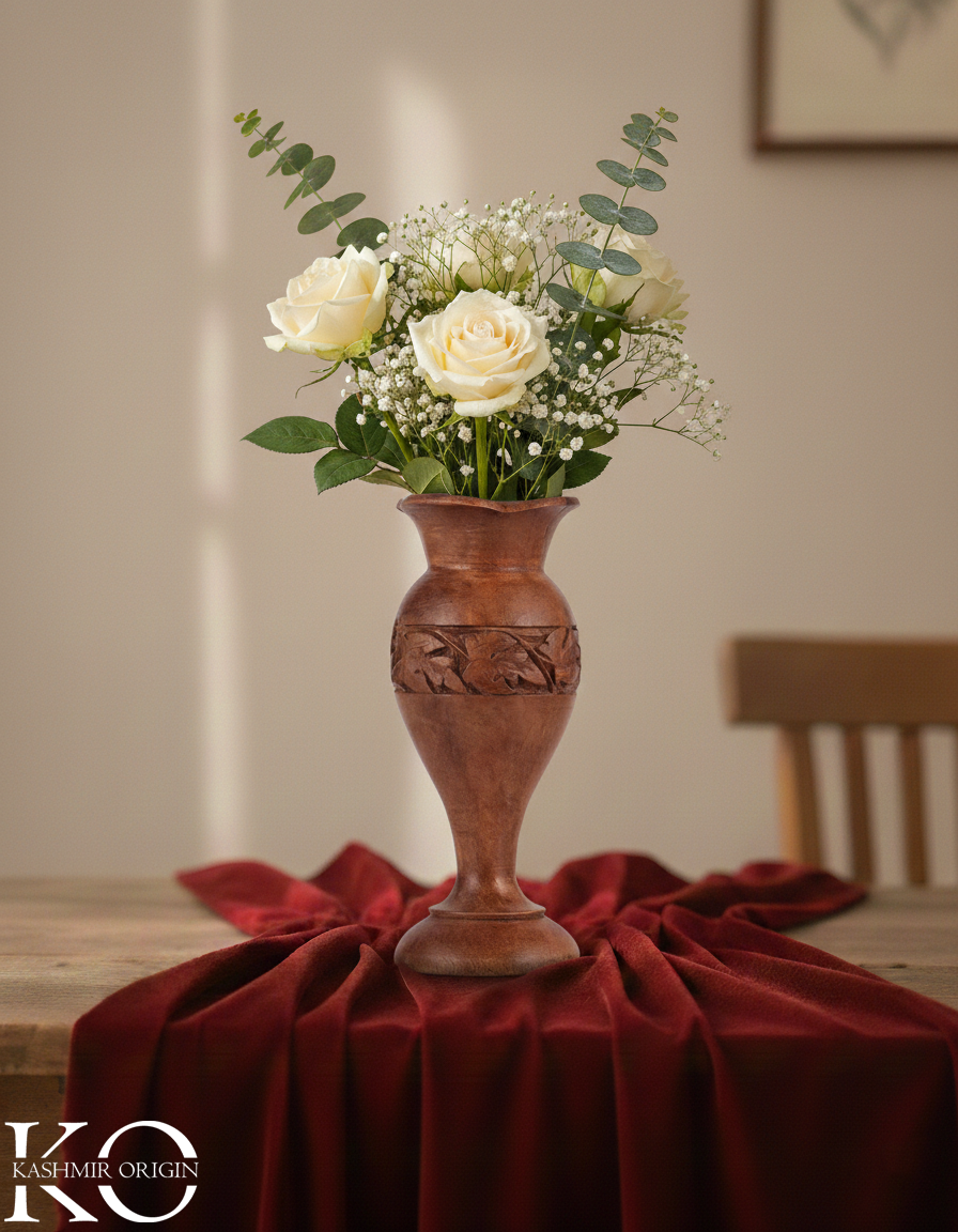 Walnut Wood Flower Vase | Flower Bud Vase | 6 inches | Hand Carved in kashmir