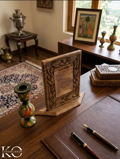 Personalized Walnut Wood Payment QR Code Stand | Hand Carved UPI Code Stand