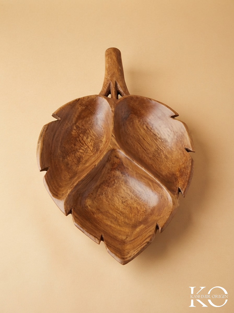 Leaf Shape Hand Carved Walnut Wood Dry Fruit Bowl