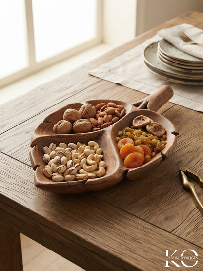 Leaf Shape Hand Carved Walnut Wood Dry Fruit Bowl