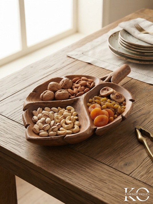 Leaf Shape Hand Carved Walnut Wood Dry Fruit Bowl