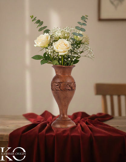 Walnut Wood Flower Vase | Flower Bud Vase | 6 inches | Hand Carved in kashmir