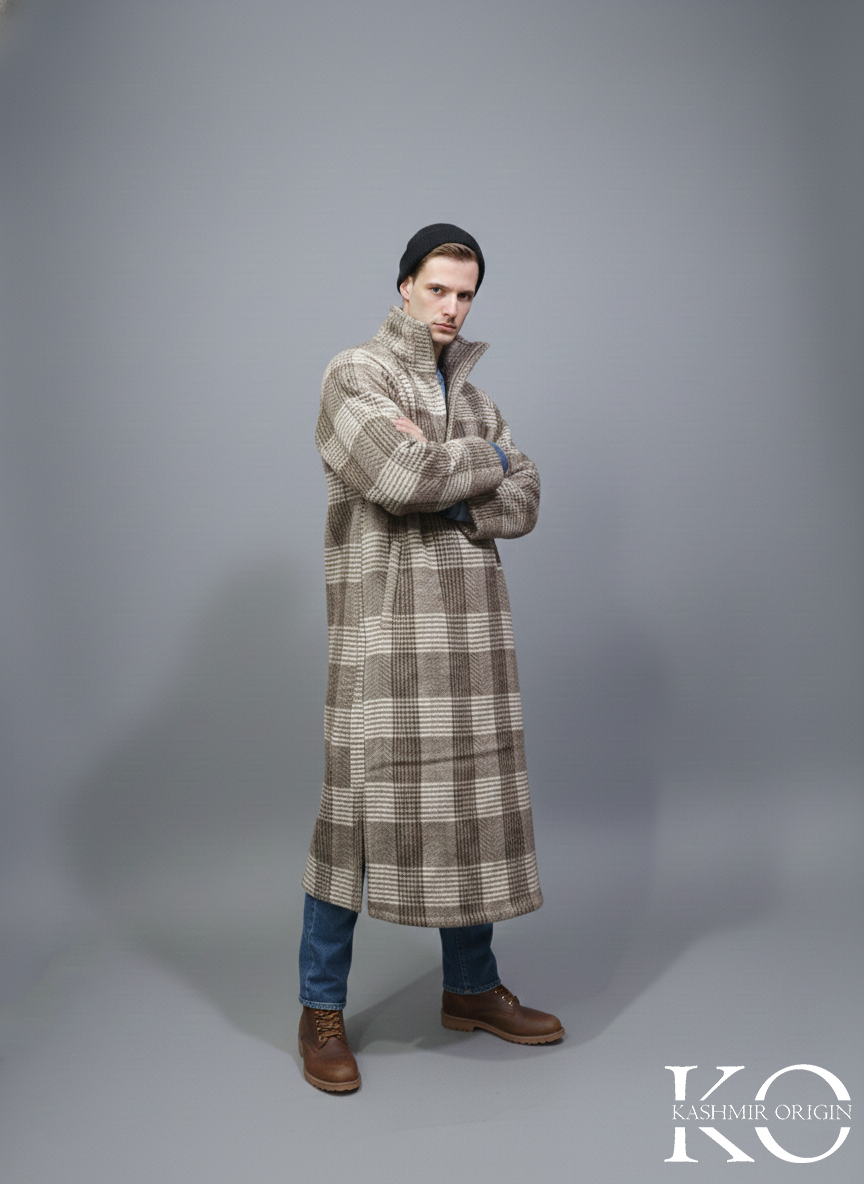 Check Fur base Men's Jacket Collar Kahsmiri Pheran | Kashmiri Long Robe | Winter Phirans