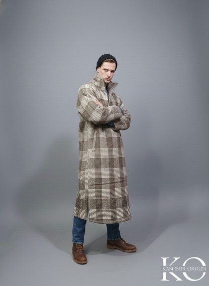 Check Fur base Men's Jacket Collar Kahsmiri Pheran | Kashmiri Long Robe | Winter Phirans