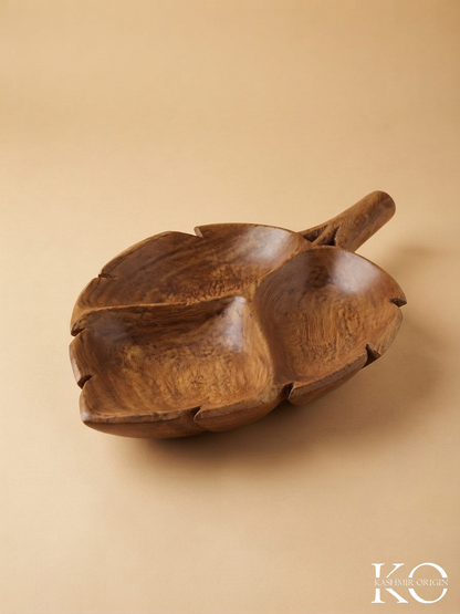 Leaf Shape Hand Carved Walnut Wood Dry Fruit Bowl