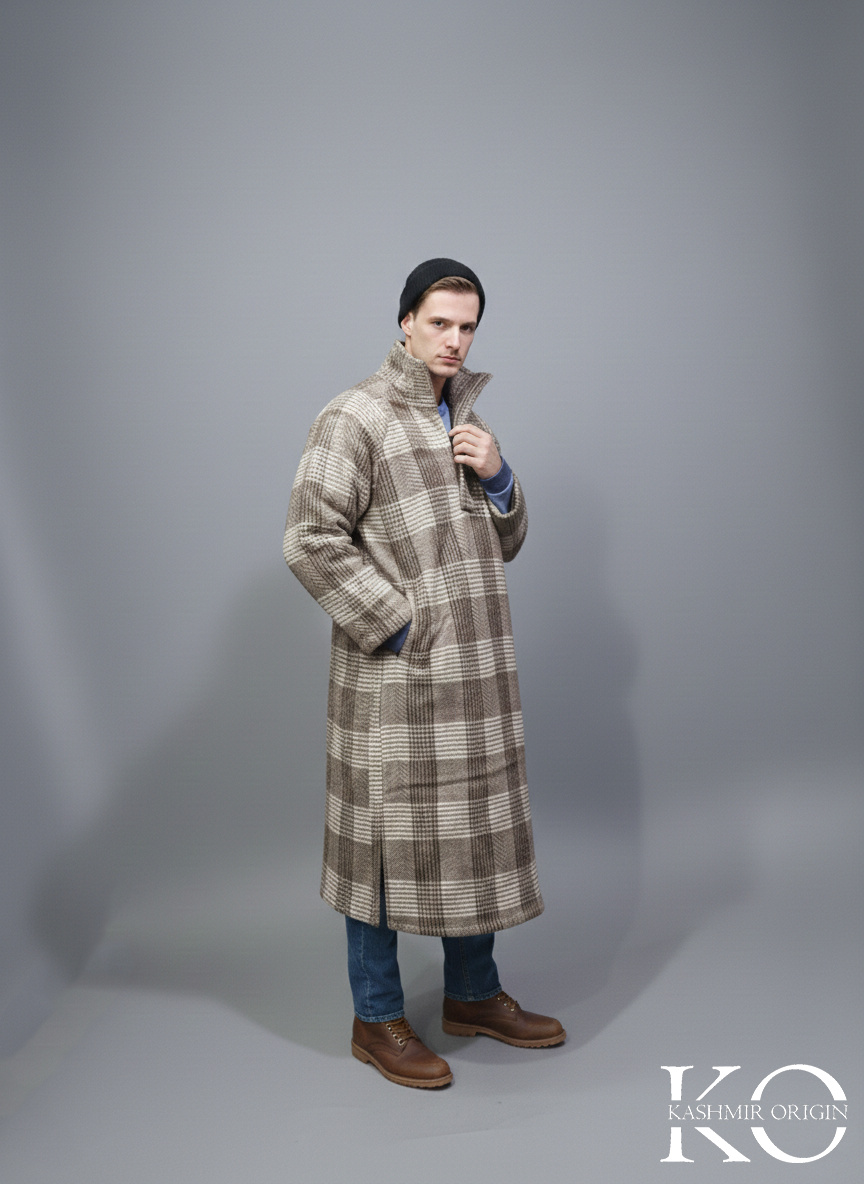 Check Fur base Men's Jacket Collar Kahsmiri Pheran | Kashmiri Long Robe | Winter Phirans