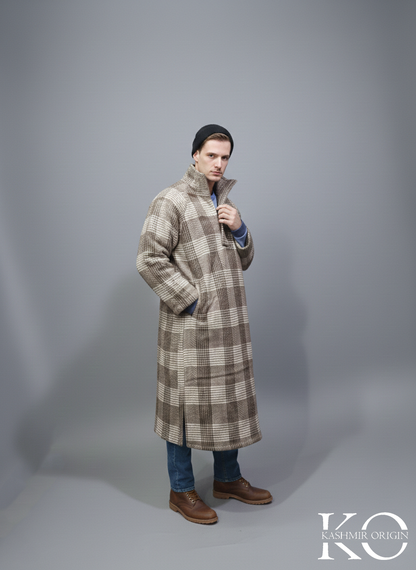 Check Fur base Men's Jacket Collar Kahsmiri Pheran | Kashmiri Long Robe | Winter Phirans