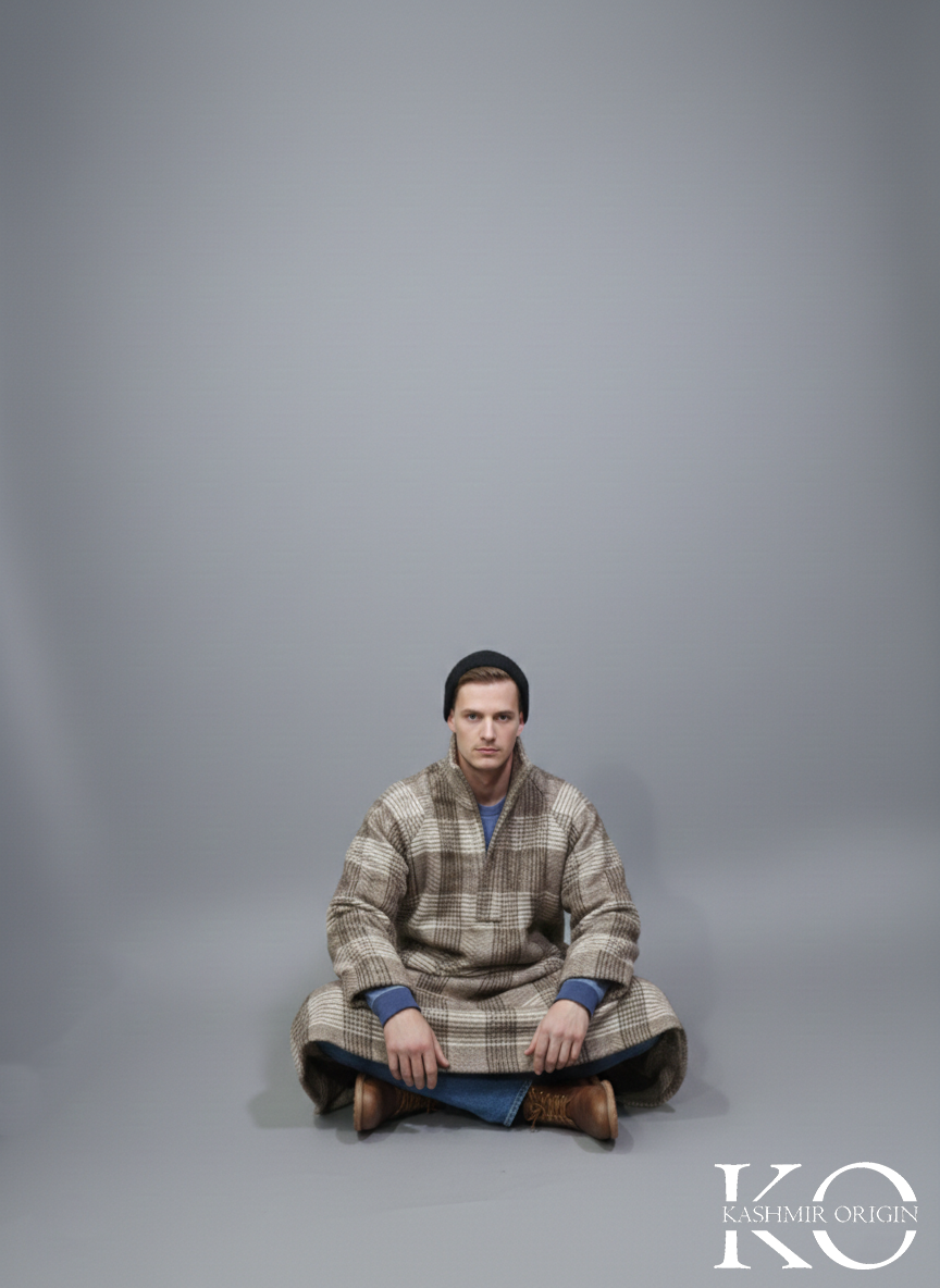 Check Fur base Men's Jacket Collar Kahsmiri Pheran | Kashmiri Long Robe | Winter Phirans