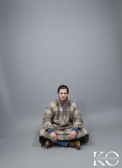 Check Fur base Men's Jacket Collar Kahsmiri Pheran | Kashmiri Long Robe | Winter Phirans