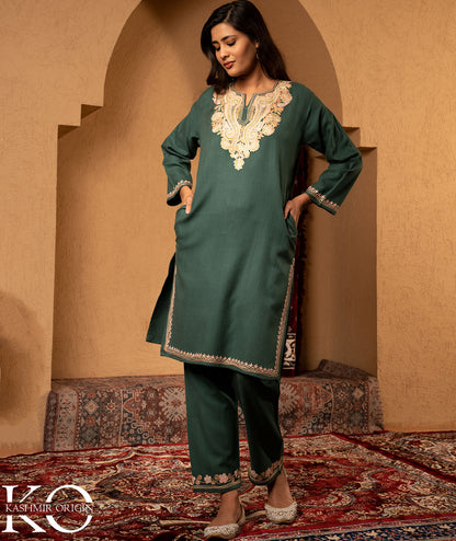 Grey Aari Embroidered Woolen Co-ord Set
