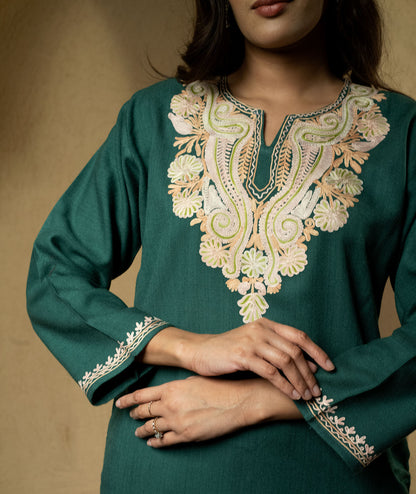 Grey Aari Embroidered Woolen Co-ord Set