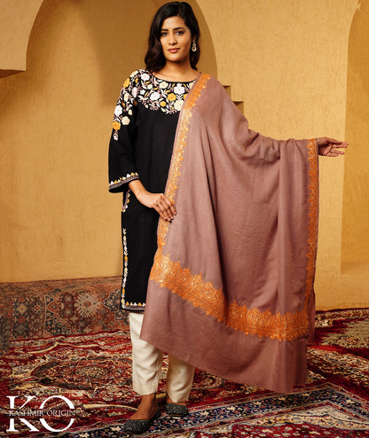 Tan Tilla Embroidered Woolen Shawl