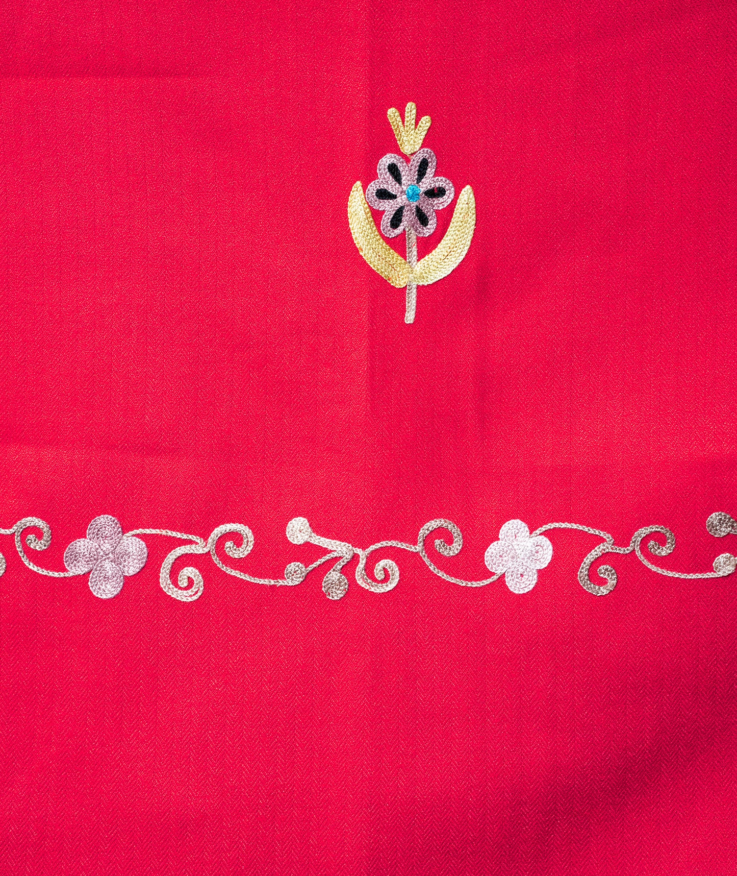 Red Aari Embroidered Woolen Suit With Shawl
