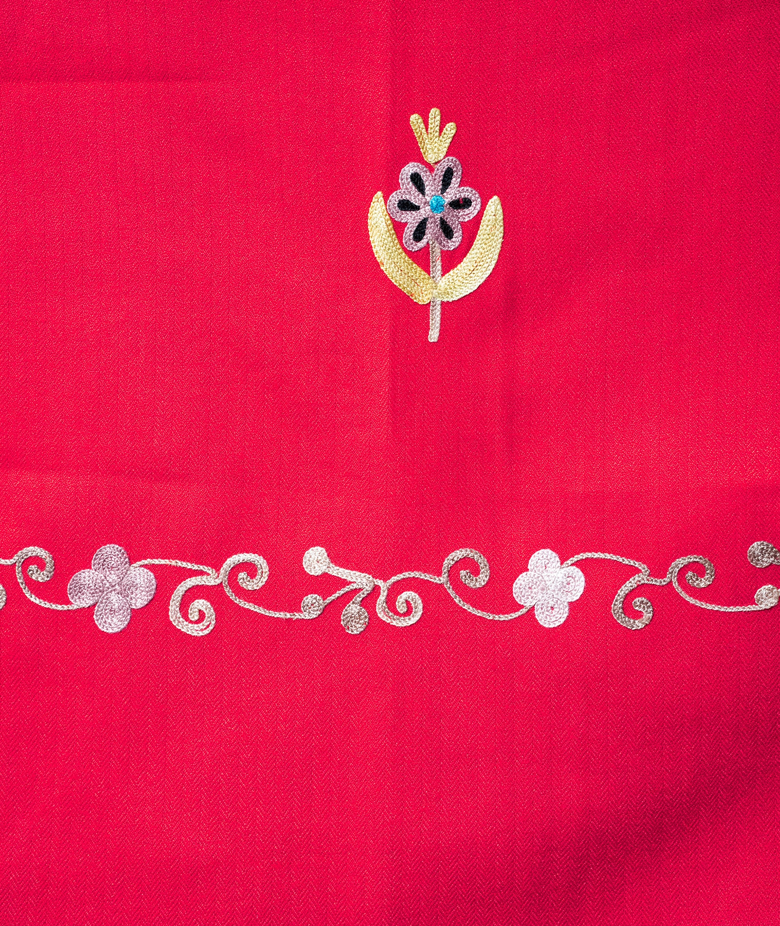 Red Aari Embroidered Woolen Suit With Shawl