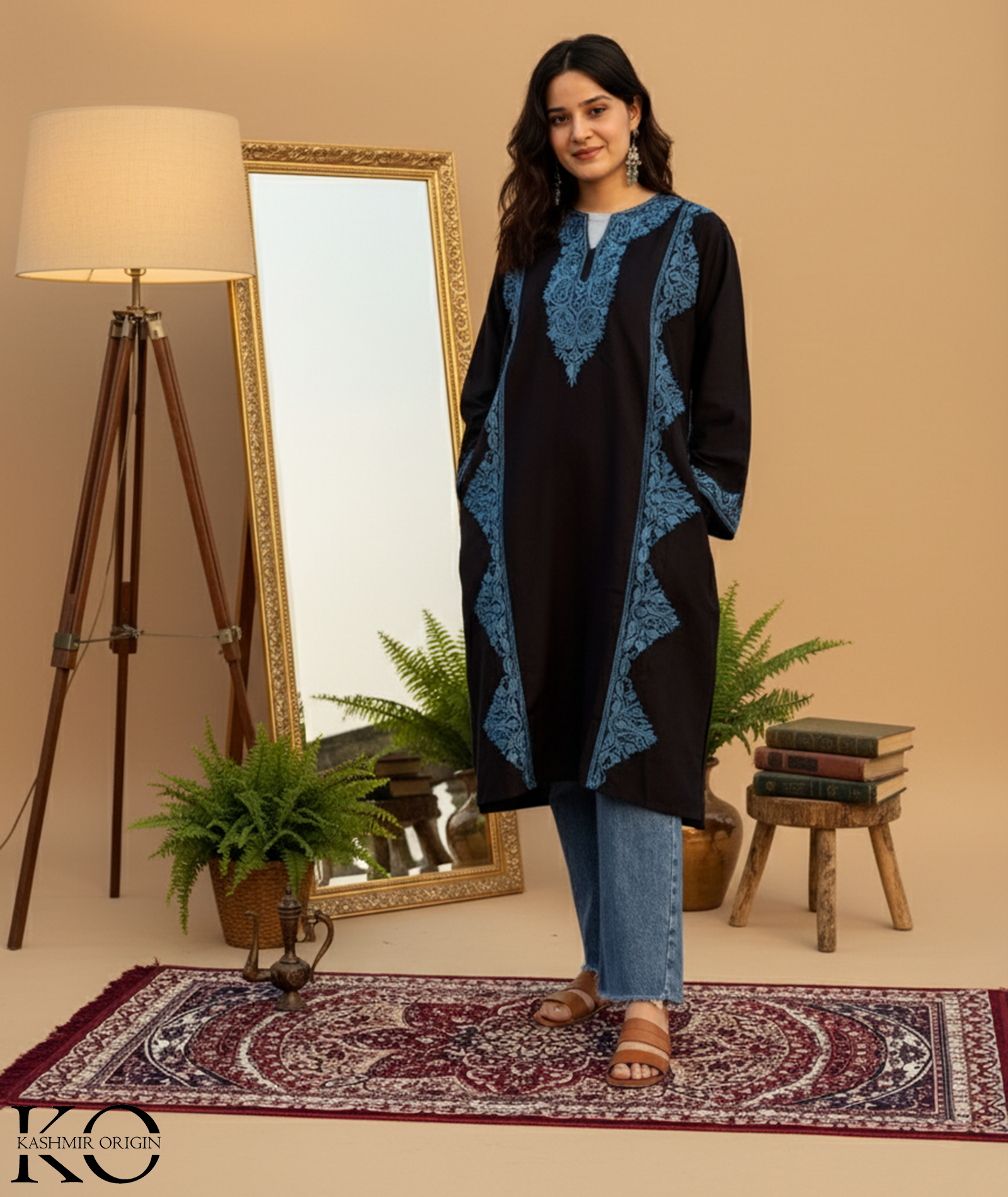 Priemum Black & Blue Embroidered Phiran