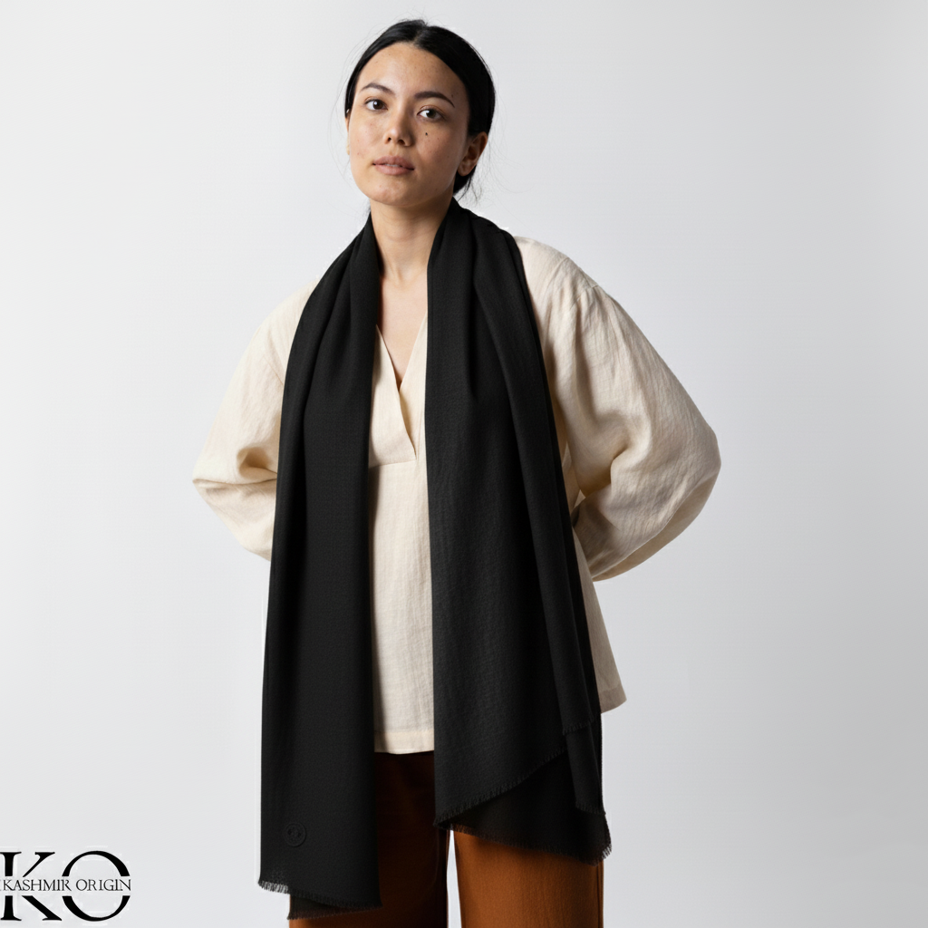 Black GI Certified Handwoven Pashmina Stole