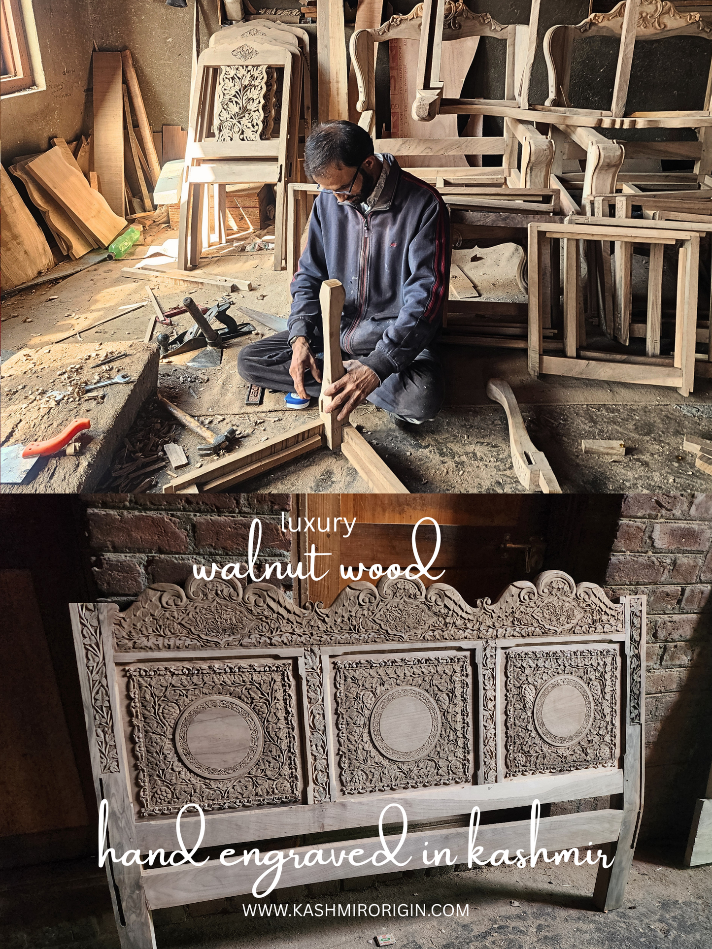 Kashmiri Hand Carved Walnut Wood King-size Bed | Handcrafted In Kashmir By Our Master Artisans | Price Starts From 65000