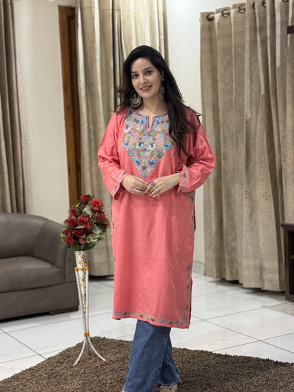 Pink Aari Embroidered Pheran