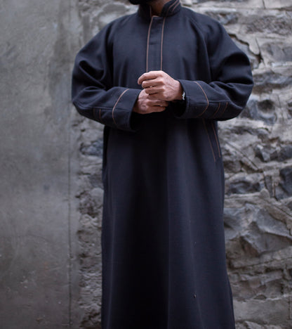 Black Fleece wool Mandarin Collar Kashmiri Pheran | Men's Phiran | Woolen Pherans