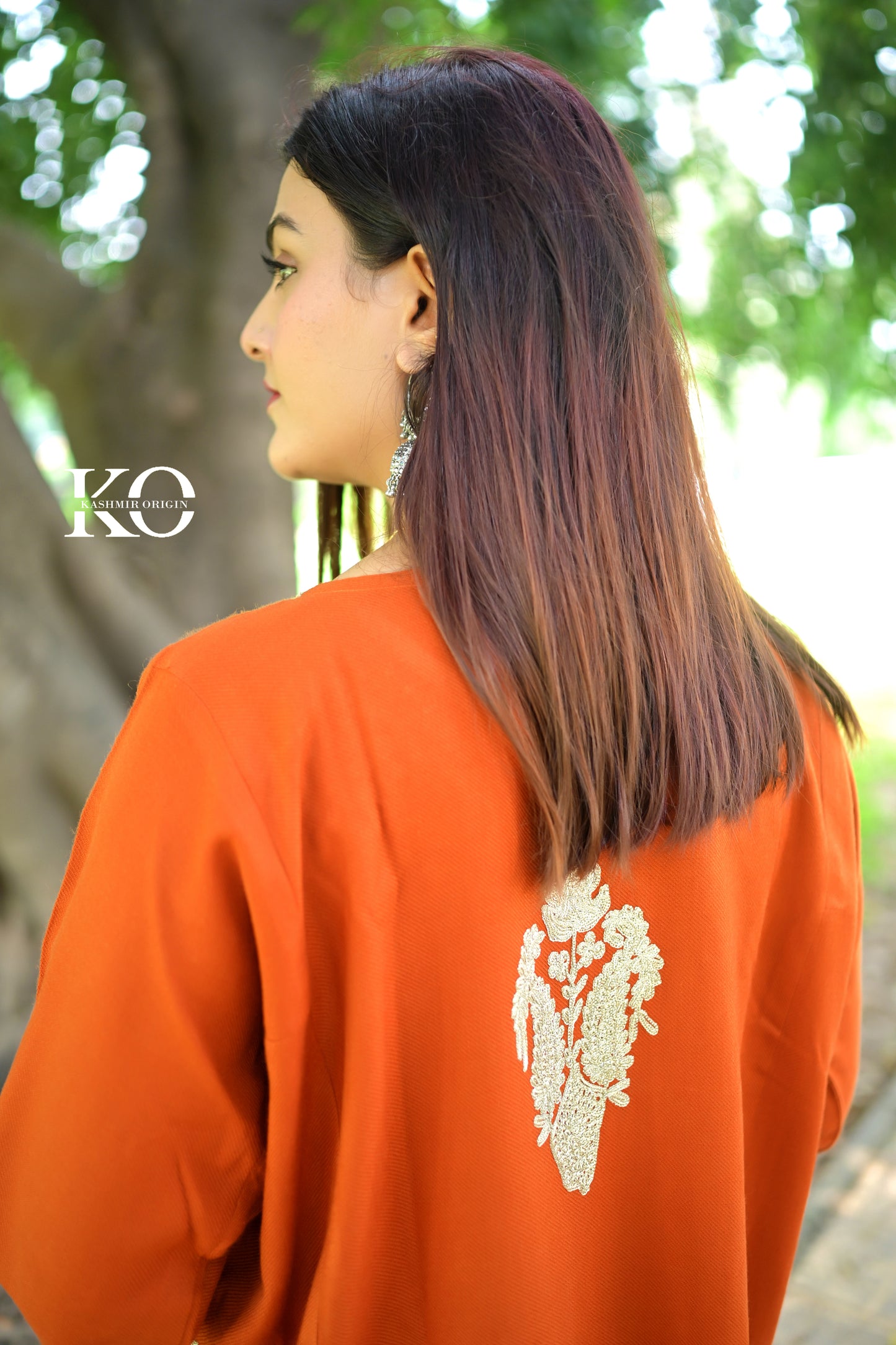 Neck Design Zari Embroidered Rust Pheran