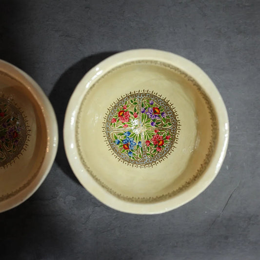 Paper Mache Bowl Set of 2<br> Floral Design 6x4 Inches