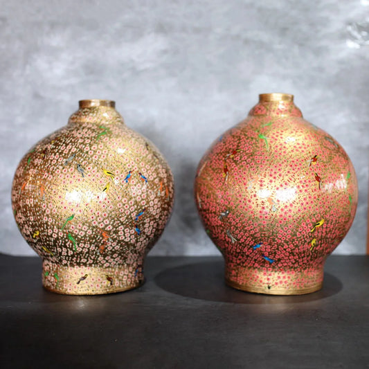 Paper Mache Round Shape Tree Of Life Table lamp Set of 2