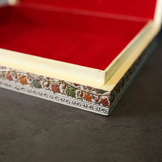 Embossed Paper Mache Chinar Design Flat Box Creme 15x12