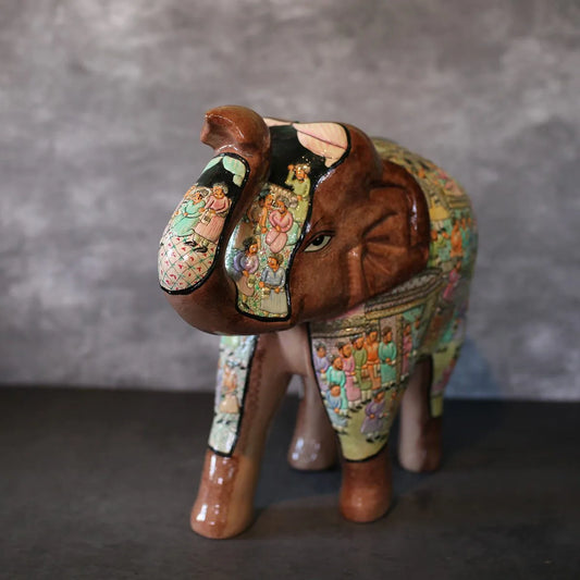 Brown Embossed Paper Mache Elephant Mughal Darbar Design 20x16