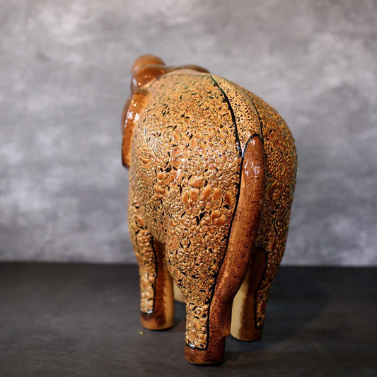Brown Embossed Paper Mache<br>  Elephant Floral Design 12x15