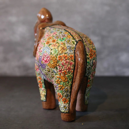 Wooden Colour Embossed Paper Mache Elephant Floral Design 11x11