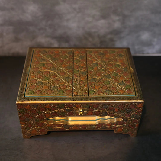 Embossed Golden Paper Mache Reading Box 12x9 Inches