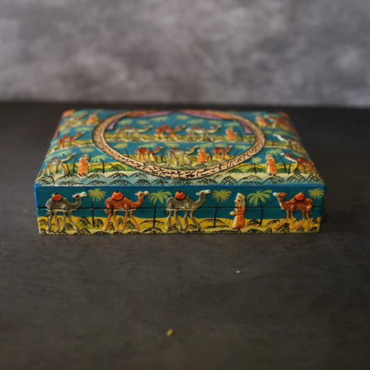 Embossed Camel Design Paper Mache Box 10x7.5 Inches