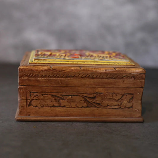 Embossed Walnut Wood Camel Design Paper Mache Box 6x4.5 Inches