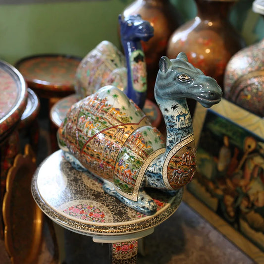 Paper Mache walnut wood Table<br> Red Set of 5 All Sizes