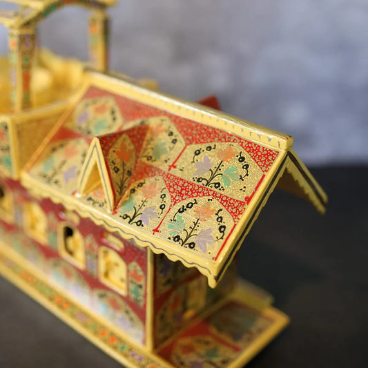 Paper Mache House Boat Decor<br> -Yellow Base