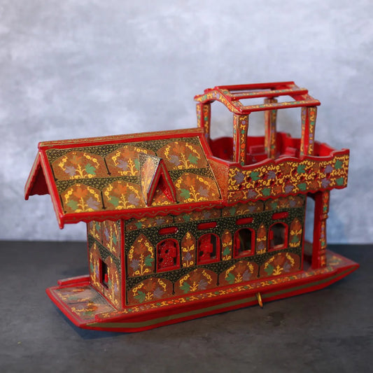 Paper Mache House Boat Decor<br> -Red Base