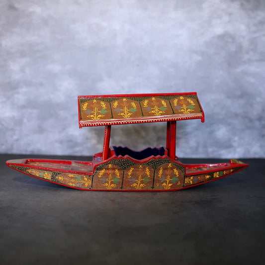 Walnut Wood Base Paper Mache Kashmiri Shikara Decor Set Of 2