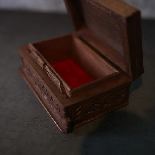 Embossed Walnut Wood Floral Design Paper Mache Box 6x4.5 Inches