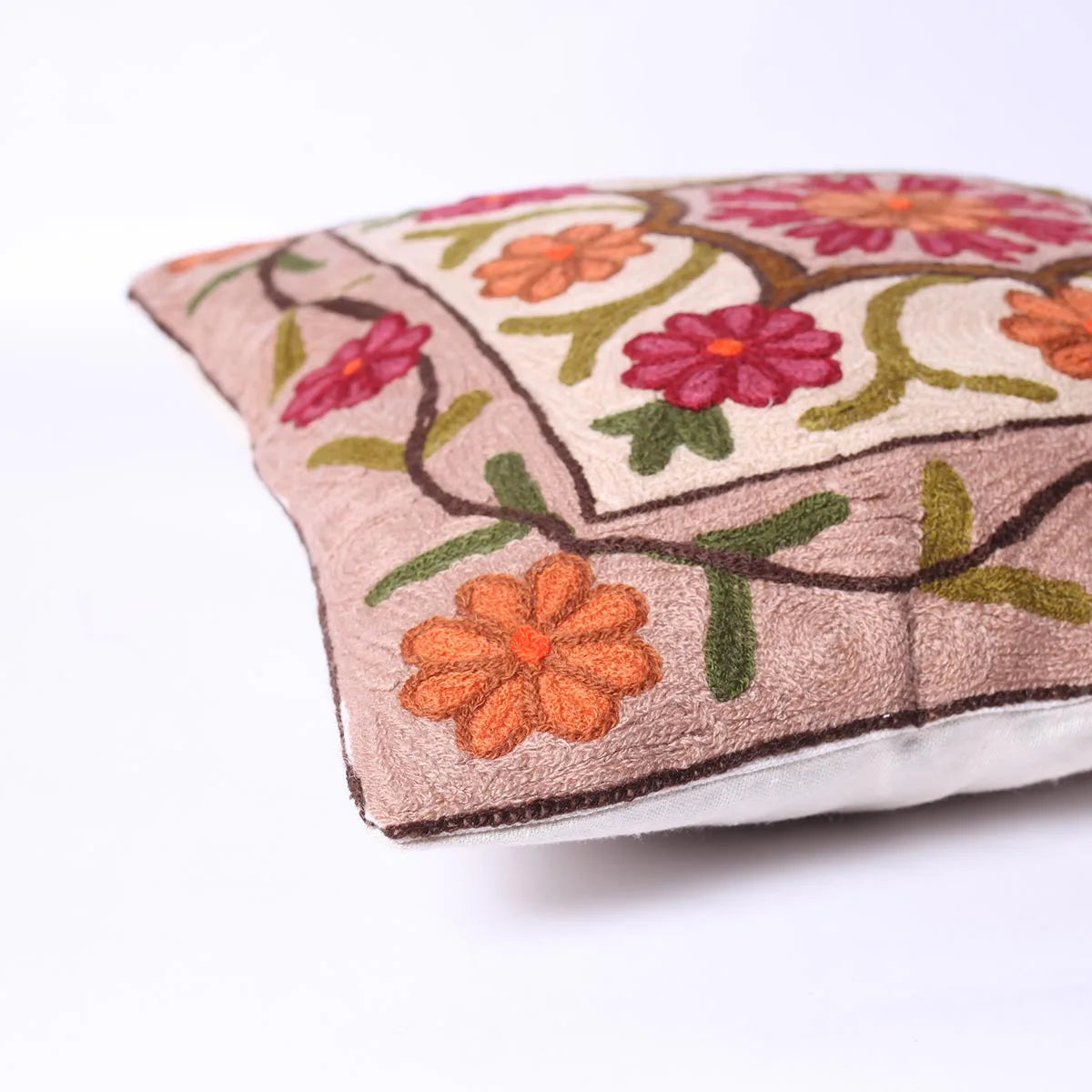 Floral Design Dusuit Chain Stitch Embroidered Kashmiri Cushion Cover 6pc Set