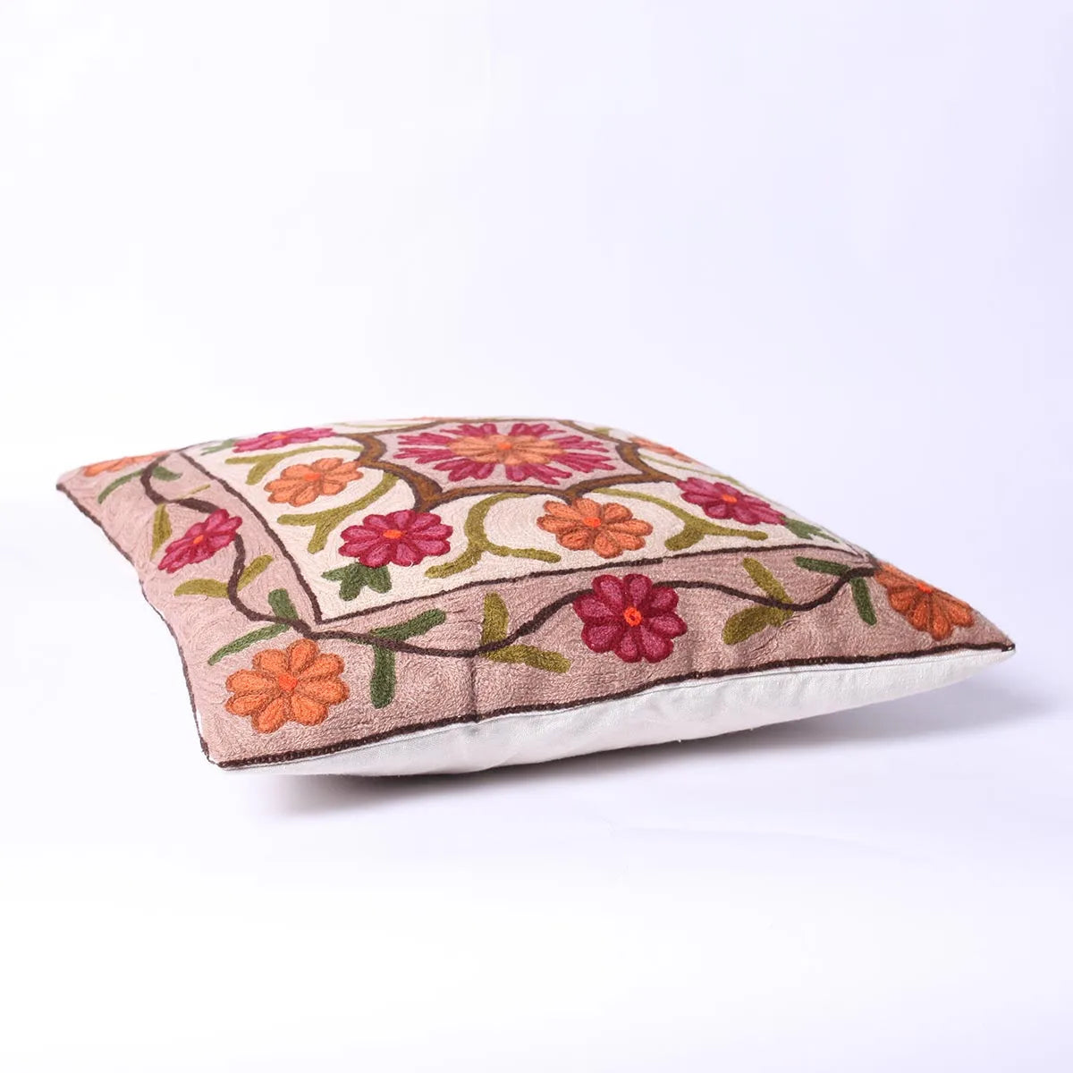 Floral Design Dusuit Chain Stitch Embroidered Kashmiri Cushion Cover 6pc Set