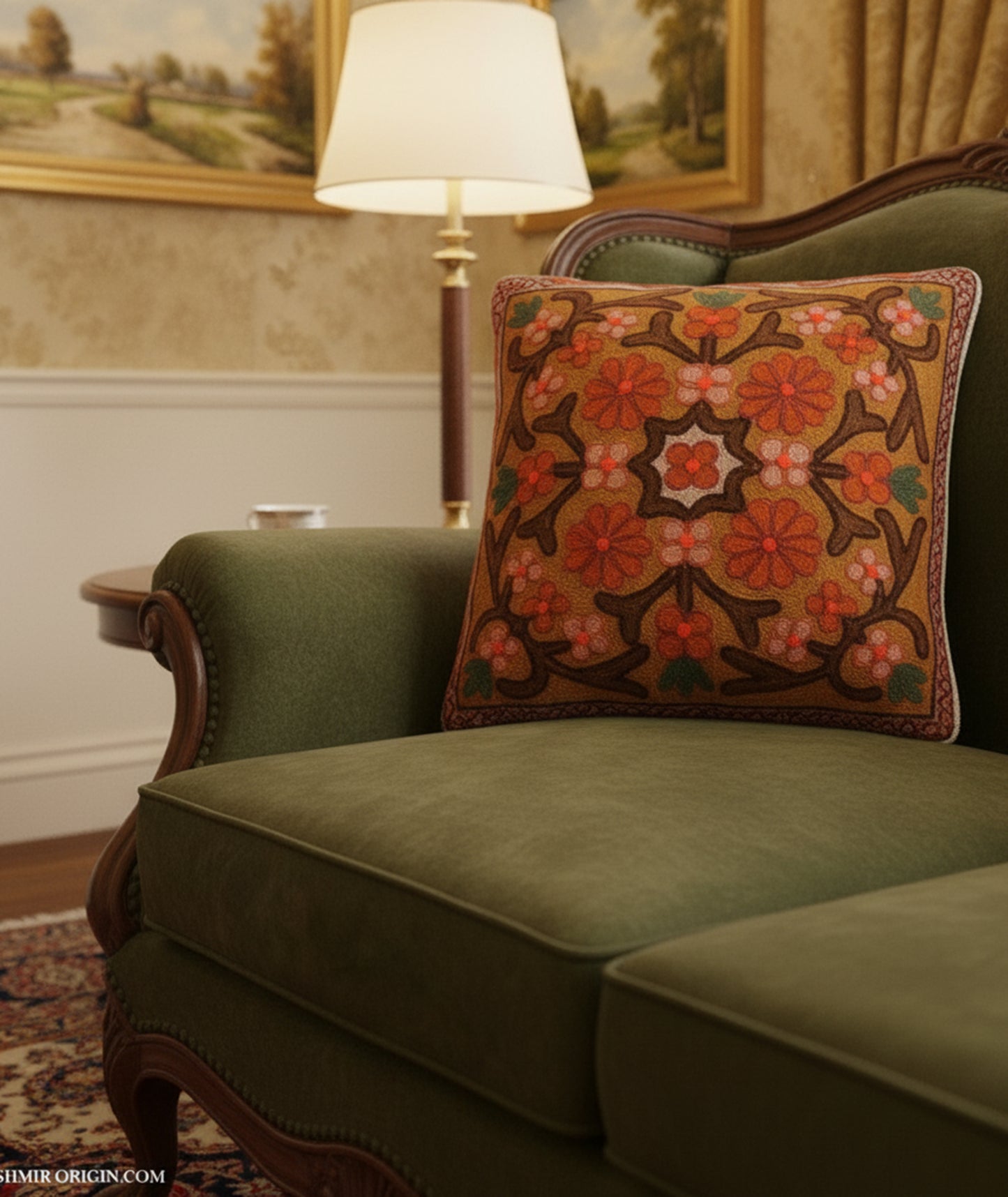 Floral Design Dusuit Chain Stitch Embroidered Kasmiri Cushion Cover 6pc Set