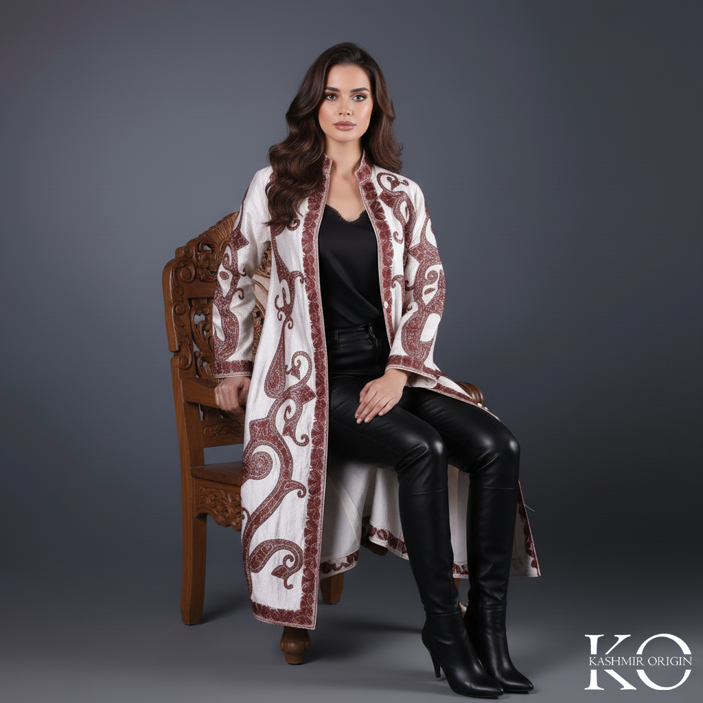 Paisley Design Aari Embroidered Kashmiri Silk Jacket